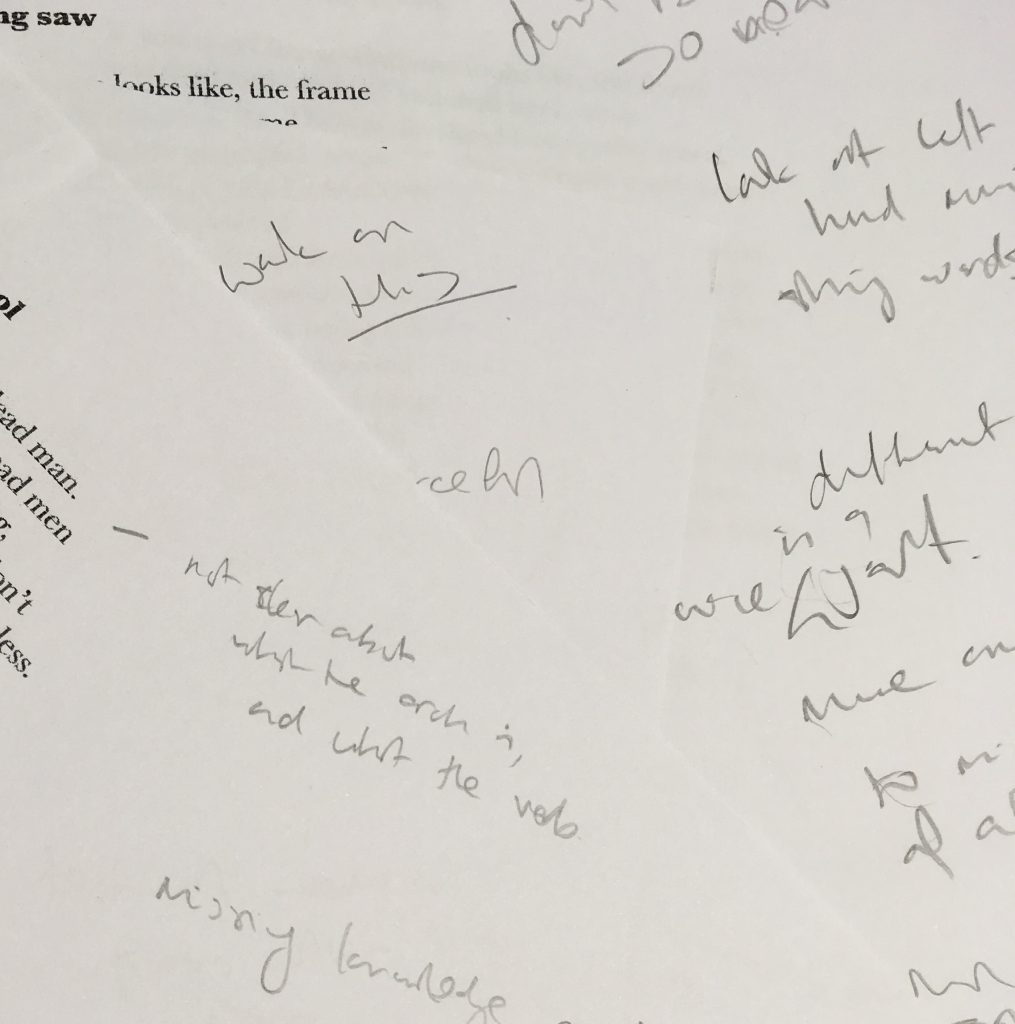 close up of poetry writing draft